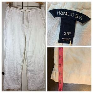H&M‎ LOGG White Linen Blend Pants Women 33x29 Beachy Wedding Bride Resort Cruise
